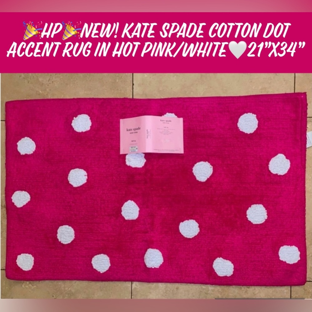 🎉HP🎉New! Kate Spade Cotton Dot Accent Rug in Hot Pink/White💕🤍21”x34”